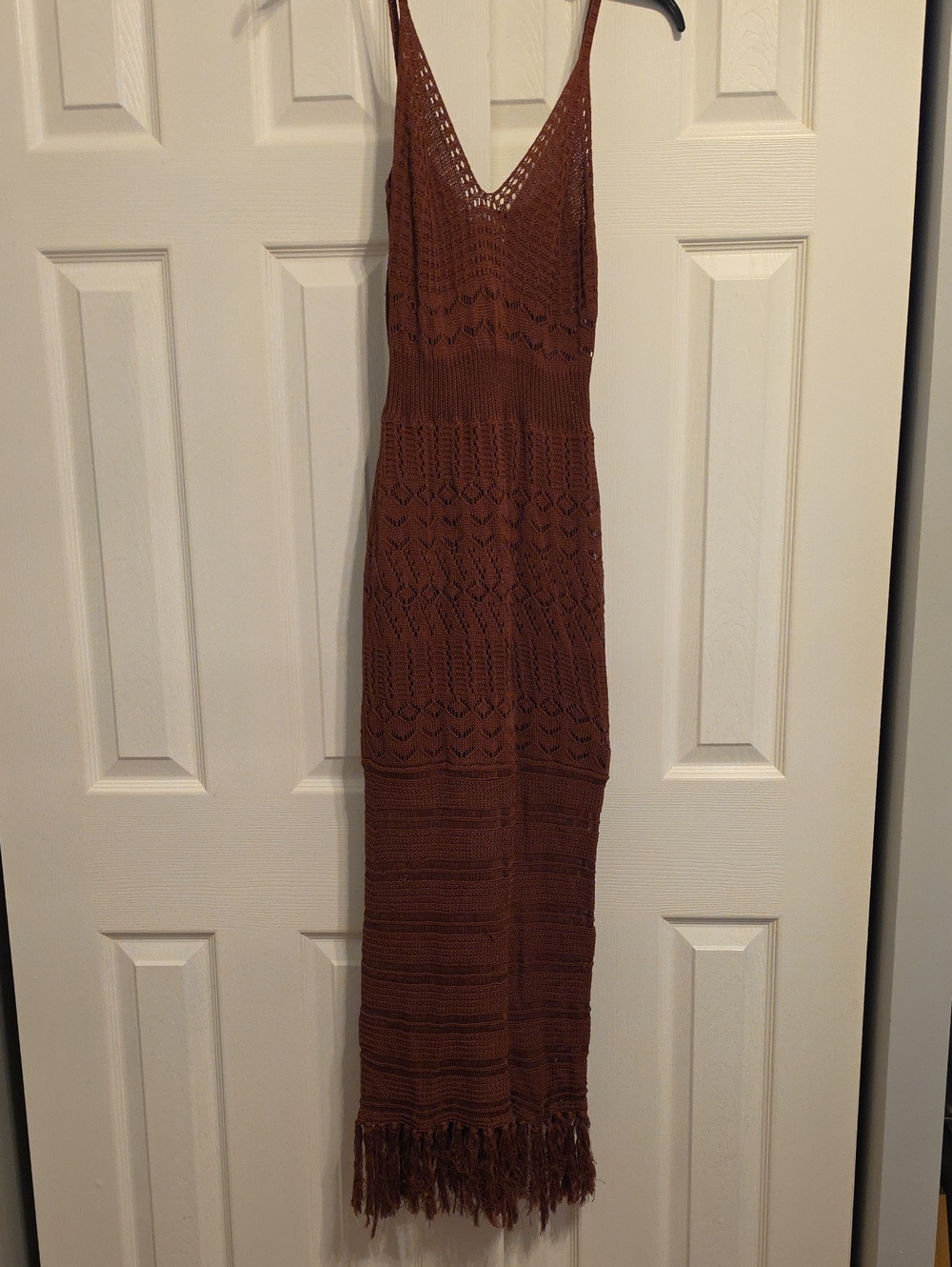 Lush Brown Crochet Fringe Maxi Dress